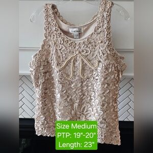 S.M. Collection Vintage Sleeveless Beaded Lace Lined Top, GUC, Size Medium